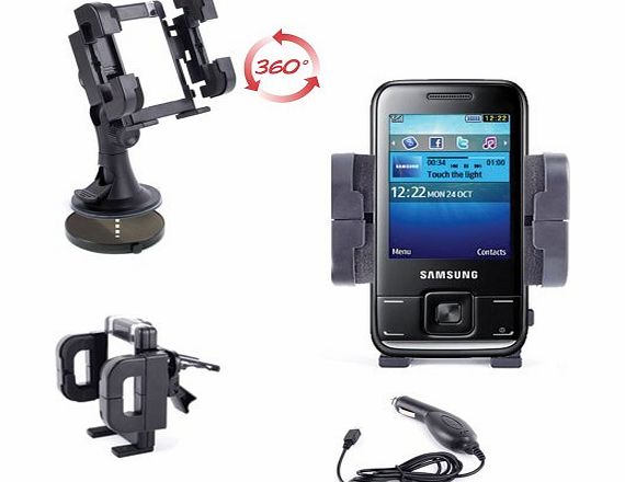 Windscreen Car Mount + Free In Car Charger For Samsung E2600, Galaxy Young, Express I437, Pocket Plus / Duos, Rugby III / Pro, S III Cricket / Metropcs, Stellar, S Relay 4G, Rush, Stratosph