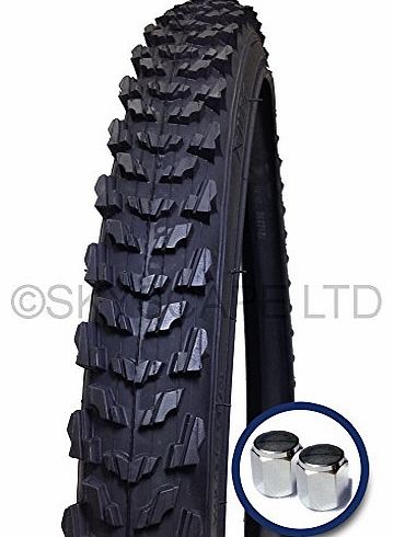 BMX Raider Tire (Cycle Tire) 20`` x 1.75 - Off-Road / Knobbly / Dirt Jumping Tread, Super Grippy & Durable - Black + FREE Shipping + FREE Upgraded Skyscape Metal Valve Caps (Worth 3.99)