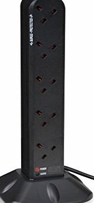 Duronic ST10B - 10 Way 2 Metre surge Tower Extension Lead Socket - 2M - Engineered to tell you when its surge protected