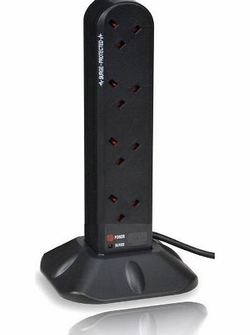Duronic ST8B - 8 Way 2 Metre surge Tower Extension Lead Socket - 2M - Engineered to tell you when its surge protected