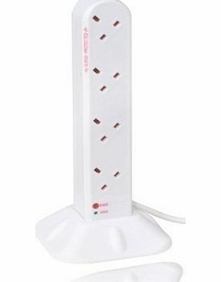 Duronic ST8W - 8 Way 2 Metre surge Tower Extension Lead Socket - 2M - Engineered to tell you when its surge protected