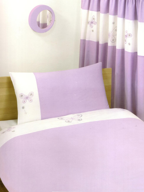 Butterfly Lilac Double Size Embroidered Duvet Cover and 2 pillowcases Bedding