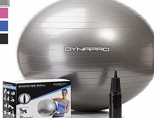 DynaPro Direct NEW-DynaPro Direct Exercise Ball With Pump Gym Quality Fitness Ball Aka Yoga Ball Swiss Ball 65 Centimeters Silver