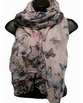 Designer Inspired Butterfly Print Scarf Cream Brown Taupe Celebrity Butterflies Scarves, Shawl