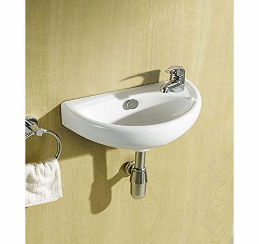 E-PLUMB Small Compact Mini Tiny Bathroom Cloakroom Basin Sink Wall Hung 395   Tap Waste