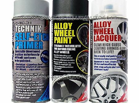 E-Tech Professional TECHNIK GUN METAL GREY Car Alloy Wheel Spray Paint amp; High Gloss Clear Lacquer amp; Self Etch Primer Spray Can Refurbishment Pack