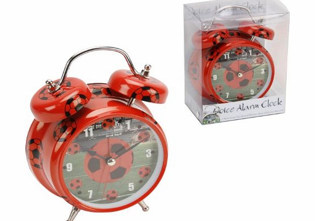 E4H Hometime Novelty Double Bell Football Alarm Clock - Red