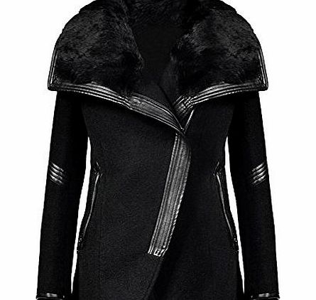 EA Selection Warm Women Ladies Faux Fox Fur Leather Long Sleeve Thick Outerwear Coat Jacket Size 2XL