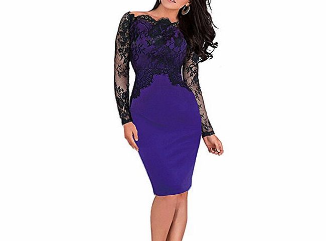 EA Selection Womens Sexy Lace Off Shoulder Long Sleeve Evening Party Dress Purple Black Size XL