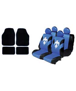 Eagle Blue and Black Car Seat Cover and Mat Set