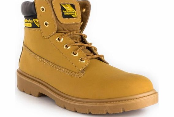 Earth Works Safety Footwear - Earth Works Mens Lace Safety Ankle Boot in Honey - Size 12 - Gold