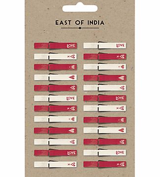 East of India Love Pegs, Pack of 24, Red/White