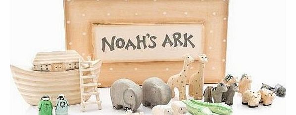 New Noahs Ark Gift Boxed Set Hand Carved & Painted Christening New Baby Gift