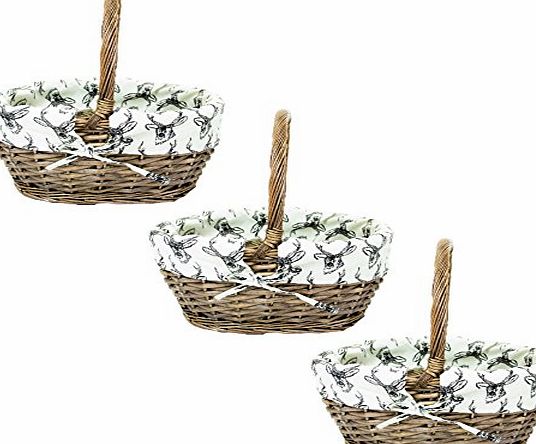 east2eden Antique Brown Willow Wicker Traditional Shopping Easter Basket with Stag Liner in Choice of Sizes amp; Deals (Set of 3 Small)