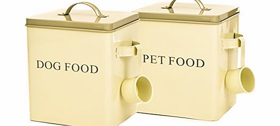 east2eden Cream Retro Vintage Enamel Dog Pet Food Dry Storage Box Container Tin with Scoop