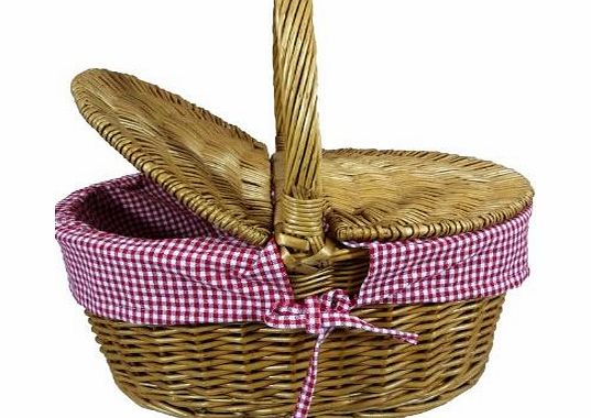 Full Wicker Durable Shopping Basket Style Hamper with Cotton Gingham Liner