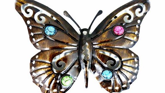 east2eden Medium Butterfly Dark Metal Wall Art with Multicoloured Glass Bead Decor