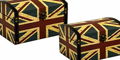 east2eden Set of 2 Sizes Vintage Union Jack Wood Jewellery Gift Storage Box Mini Trinket