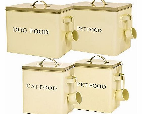 Vintage Retro Enamel Large Dog & Cat Pet Dry Food Storage Box Container Set