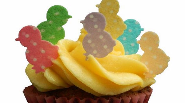 Easter 36 X EASTER CHICKS POLKA DOT EDIBLE RICE / WAFER PAPER CUP CAKE TOPPERS PARTY DECORATION (Polka Dot)