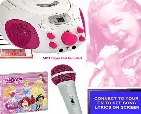Karaoke Princess EKG19CDG Stereo Boombox Party Pack, CD Player + Karaoke Machine - with Kids Girls karaoke microphone + FREE Disney Princess Graphics CD G+ (Connect to a TV) EKG77-EKG19CDG version by 