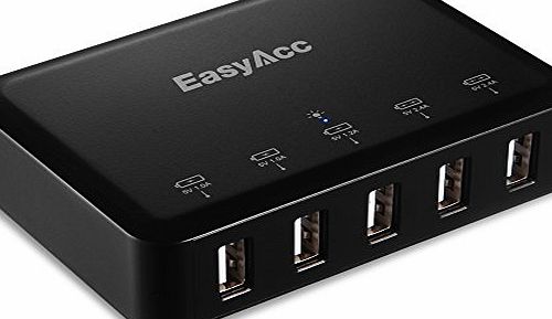 40W 5V 8A 5-Port USB Portable Compact Desktop Charger Adapter Power Supply 2 Ports with Smart Recognition for iPhone iPad Samsung Galaxy Tab iPod Handy Smartphones Bluetooth Speaker amp; Hea