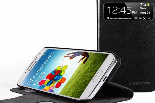 Premium PU Leather Samsung Galaxy S4 View Flip Case Cover Wallet Case Folio with View Window / Stand / Skin Pouch Pocket for Samsung S IV I9500 (Black, Slim)-Upgraded Version