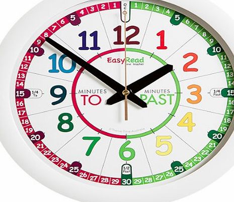 EasyRead Time Teacher Childrens Wall Clock with simple 3 Step Time Teaching System, 29cm dia, learning to tell the time, ages 5-12
