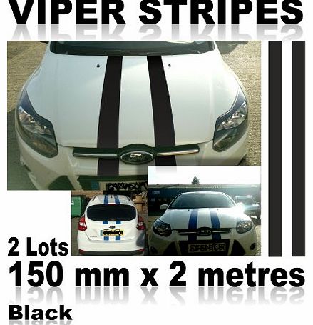 (TM) Viper Stripes Direct Car Self Adhesive Graphic Kit 2 stripes 150mm x 2 metre (Black)