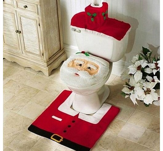EBASE Bathroom Accessories EBASE Santa Toilet Seat Cover & Rug & Tissue Box Cover Bathroom Set for Christmas Decoration