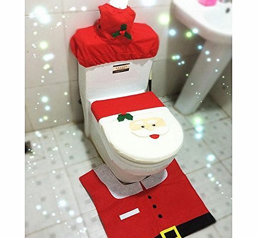 EBASE Bathroom Accessories EBASE Santa Toilet Seat Cover and Rug Set Bathroom Set for Christmas Decoration