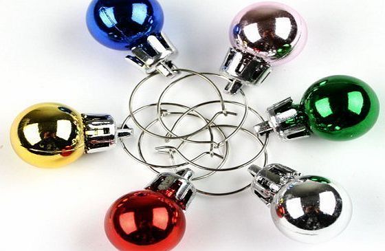 eBuy GB Set of 6 Bauble Wine Glass Charms - Christmas Table Decoration amp; Secret Santa Gift