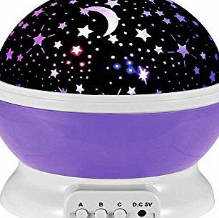Ecandy 360 Degree Rotating 3 Mode Projector Light Romantic Cosmos Star Sky Moon Projection Lamp Bedroom Night light for Children , Baby, Christmas Gifts, Lovers USB/Bettery Powered. (purple)