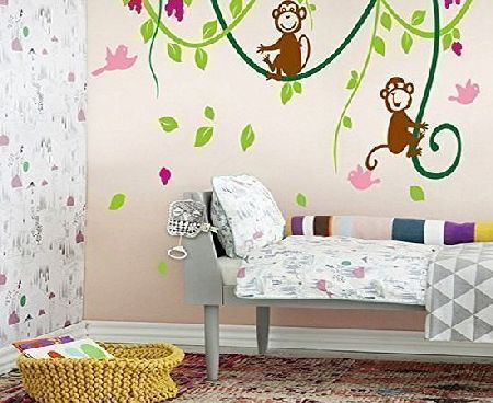 Large Naughty Monkeys on tree vine Wall Art Sticker Decal for nursery Bedroom Decor Removable baby Kids room wall mural children birthday party Decoration Home Wall Art Decoration
