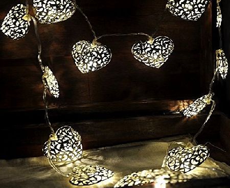 EchoSari Warm white Solar Powered String Lights 5M 20 LED iron heart-shaped for Outdoor Garden Fence Patio Christmas Party Wedding Decoration.