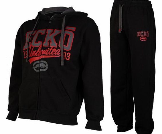 Ecko Mens Black Ecko Bow Designer Hooded Sweatshirt Joggers Tracksuit Set Size M