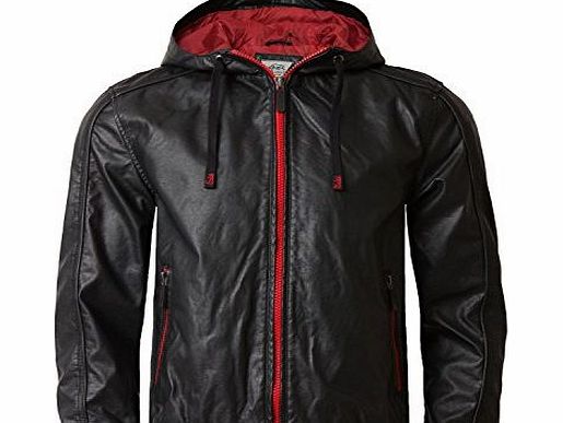 Mens Ecko Faux Leather Jacket AMAZON Hooded Leather Look Coat, Black, XX-Large