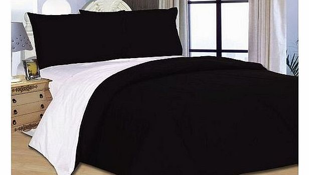 ECLIPSE 4PCS DOUBLE BED DYED DUVET COVER COMPLETE BEDDING SET   FITTED SHEET BLACK WHITE