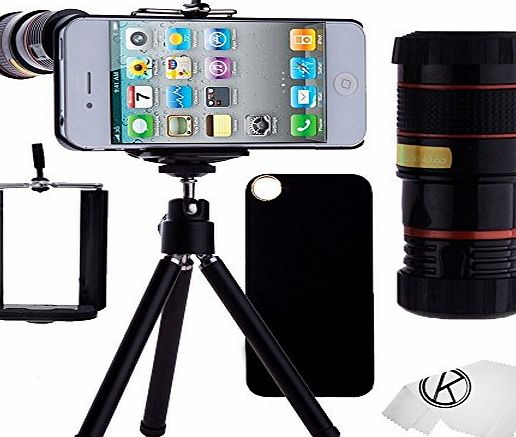 iPhone 4/4S Camera Lens Kit including 8x Telephoto Lens / Mini Tripod / Universal Phone Holder / Hard Case for iPhone 4 or 4S / Velvet Phone Bag / CamKix� Microfiber Cleaning Cloth - Awesome Accessori
