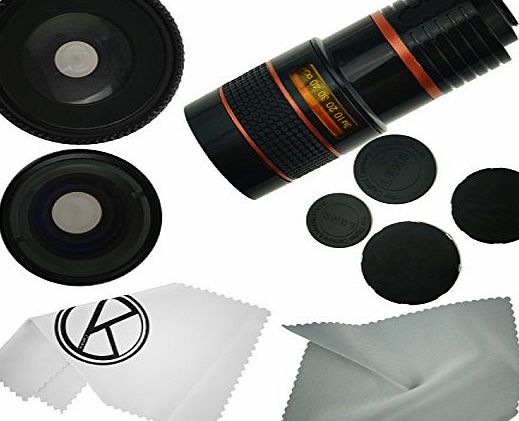 ECO-FUSED iPhone 5C Camera Lens Kit including 8x Telephoto Lens / Fisheye Lens / Macro Lens / Wide Angle Lens / Mini Tripod / Universal Phone Holder / Hard Case for iPhone 5C / Velvet Phone Bag / CamKix Microfi