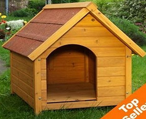 eCommerce Excellence Wooden Dog Kennel - Sturdy amp; Attractive Outdoor Dog Kennel Made From Light, Finished Wood With a Wide Overhang Offering Protection From Adverse Weather Conditions (Small)