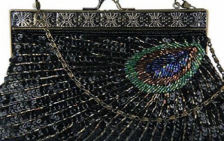 ECOSUSI  Antique Beaded Sequin Turquoise Sunburst Clutch Evening Handbag Purse (black)