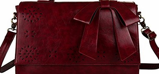 Ecosusi Women Large Vintage Leather Saddle Messenger Bag Top handle Briefcase Handbag Satchel (Red)
