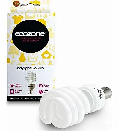 Biobulb, Energy-Saving Daylight Bulb, Bayonet Cap B22, 25W Equivalent to 100w, 1750 Lumens, Full Spectrum, Daylight White 6500k, Uses 75% Less Energy. Ideal for suffers of S.A.D