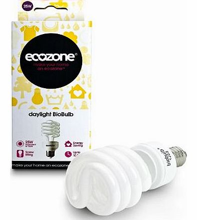 Ecozone Biobulb, Energy-Saving Daylight Bulb, Screw Cap E27, 25W Equivalent to 100w, 1750 Lumens, Full Spectrum, Daylight White 6500k, Uses 75 Less Energy. Ideal for suffers of S.A.D