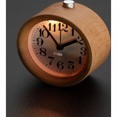 ECVISION Handmade Classic Small Round Silent table Snooze beech Wood Alarm Clock with nightlight
