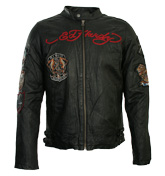 Ed Hardy Black Riders Unite Leather Jacket
