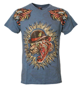 Ed Hardy Blue `Top Cat` T-Shirt