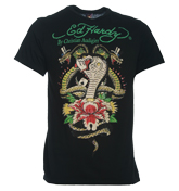 Ed Hardy Cobra and Flowers Black T-Shirt