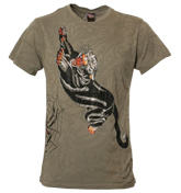 Ed Hardy Green `Panther Jumping` T-Shirt